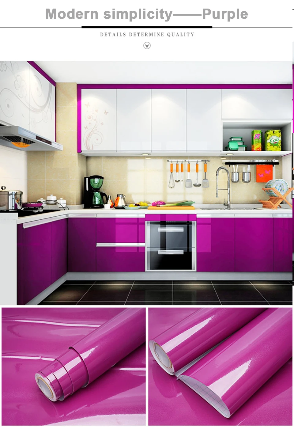 Многоцветная Глянцевая Самоклеящаяся настенная бумага для кухни, шкафа, шкафа, двери, виниловая контактная бумага, водонепроницаемые Наклейки для декора мебели