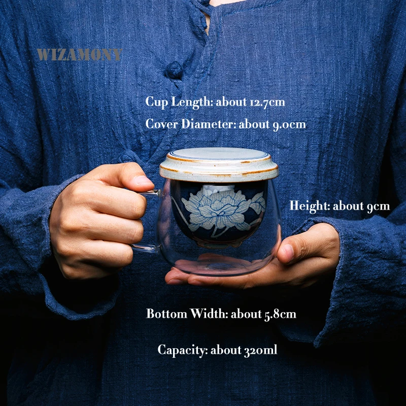 1 шт 320 мл WIZAMONY голубой и белый Gaiwan стеклянный Китайский древний чайный набор Цзиндэчжэнь из глазури чайная чашка для разнообразного чайного фарфора