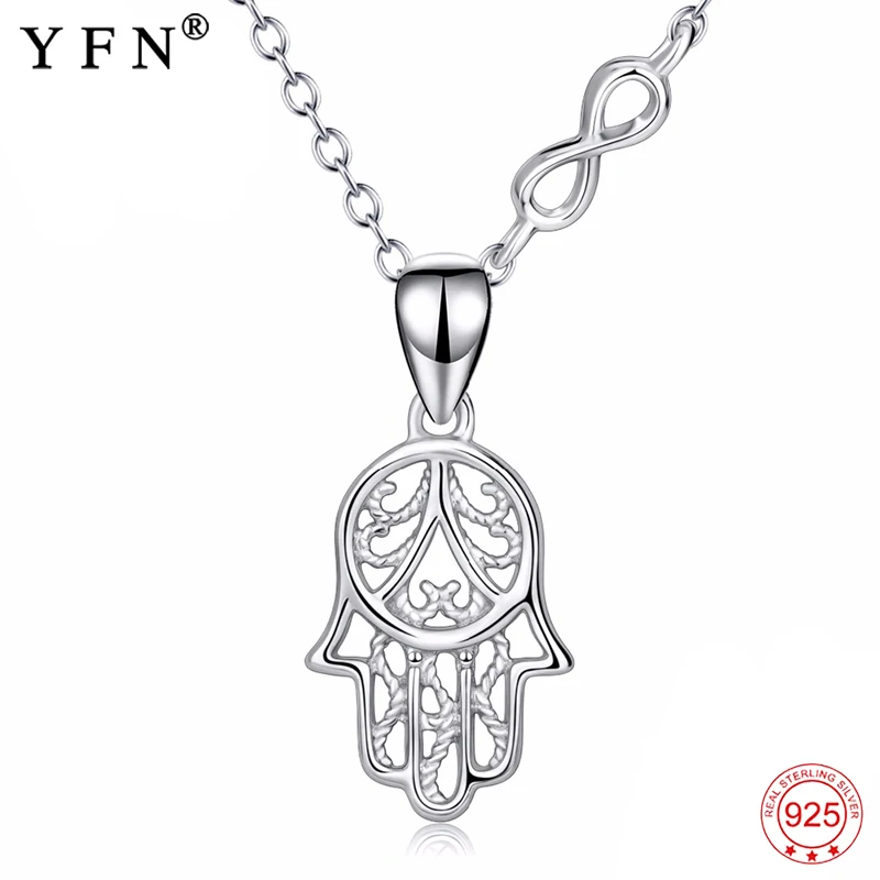 YFN Real 925 Sterling Silver Hand Infinity Love Pendant Necklaces Lucky