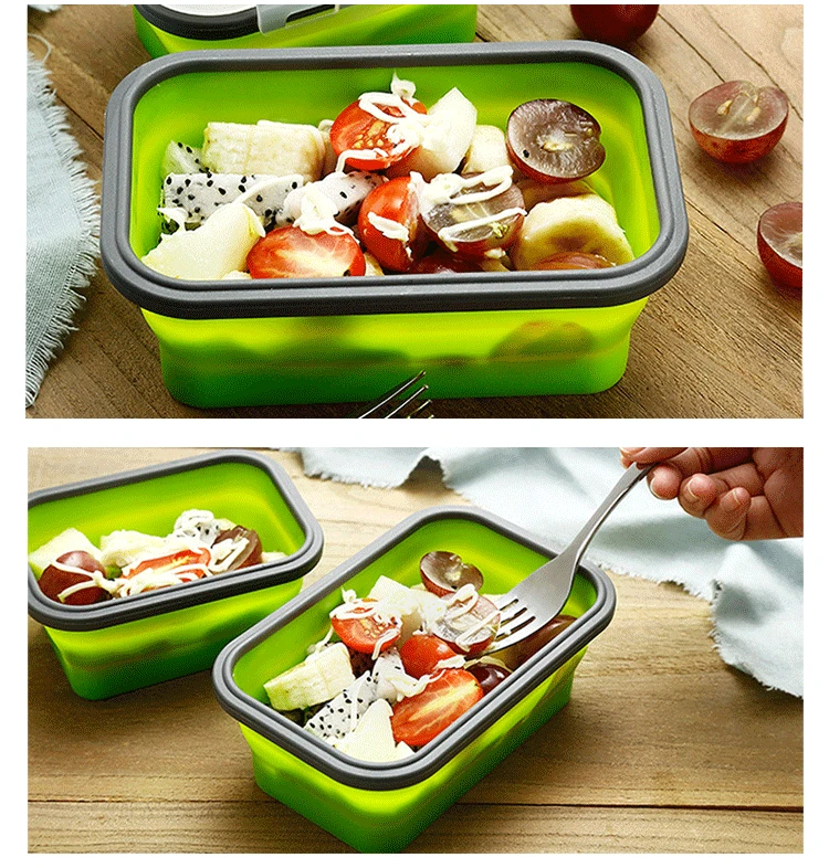 FDA grade leak proof non toxic healthy retractable silicone folding lunch box