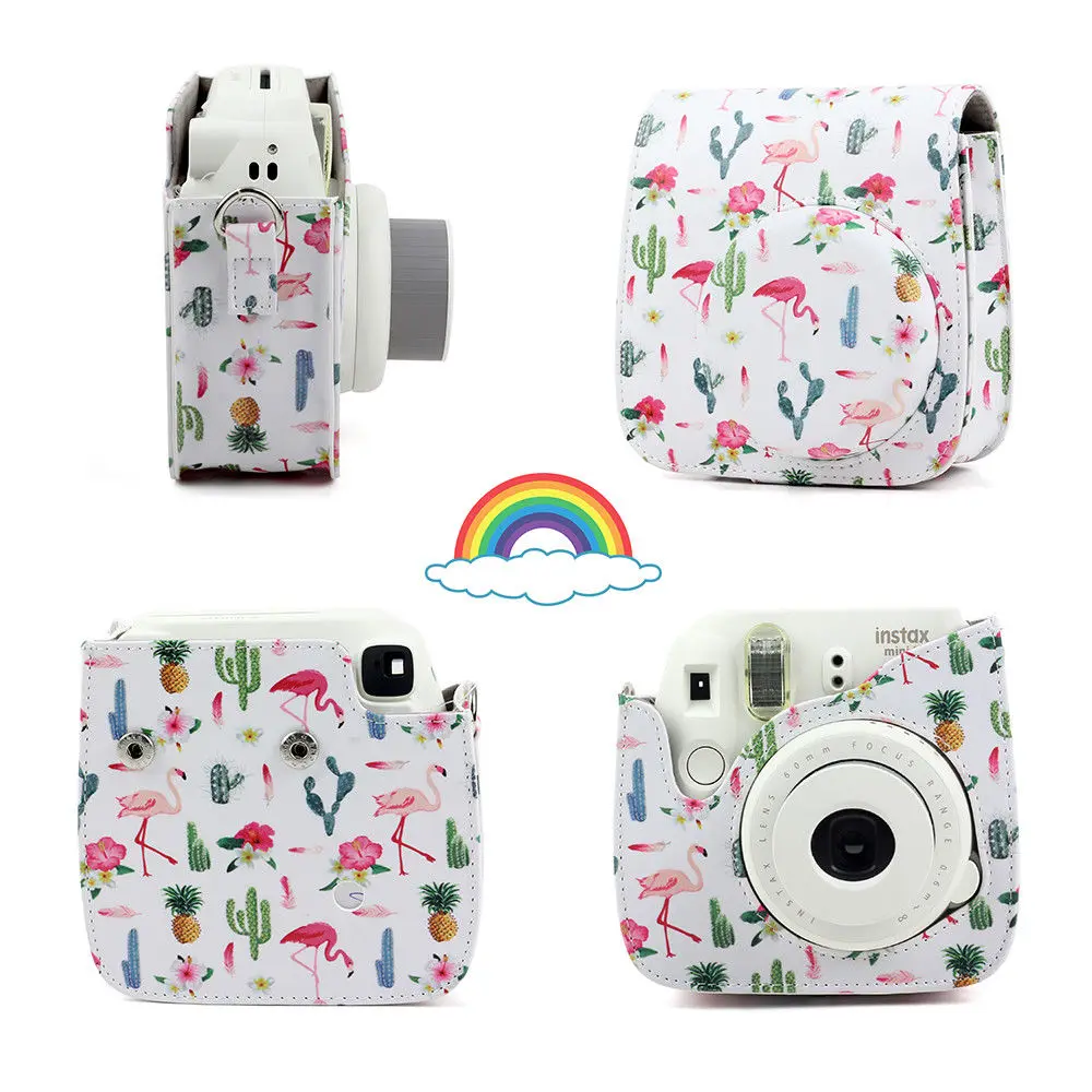Flamingo Cactus Чехол для Камеры Fujifilm Instax Mini из искусственной кожи с плечевым ремнем для камеры Instax Mini 9 Mini 8 Mini 8 - Цвет: Flamingo Cactus