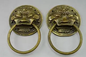 

2pcs Handwork Home Collectable Old Copper Hammered Pair Dragon Door knocker Garden Decoration 100% Tibetan silver brass