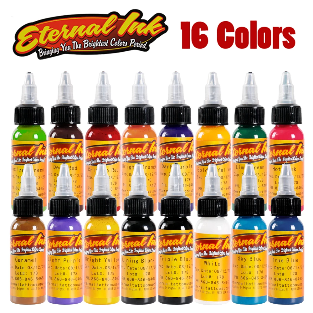 New Tattoo 16 Color Tattoo Ink Set 1oz 30ml / Bottlein Tattoo Inks