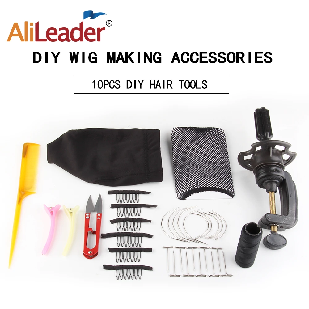 Alileader 10Pcs/ Set Wig Making Tools Kit Wig Accessories Wig Cap Hair Net Head Holder T Pins Curved Weaving Needle Hair Thread Alileader 10Pcs/ Set Wig Making Tools Kit Wig Accessories Wig Cap Hair Net Head Holder T Pins Curved Weaving Needle Hair Thread
