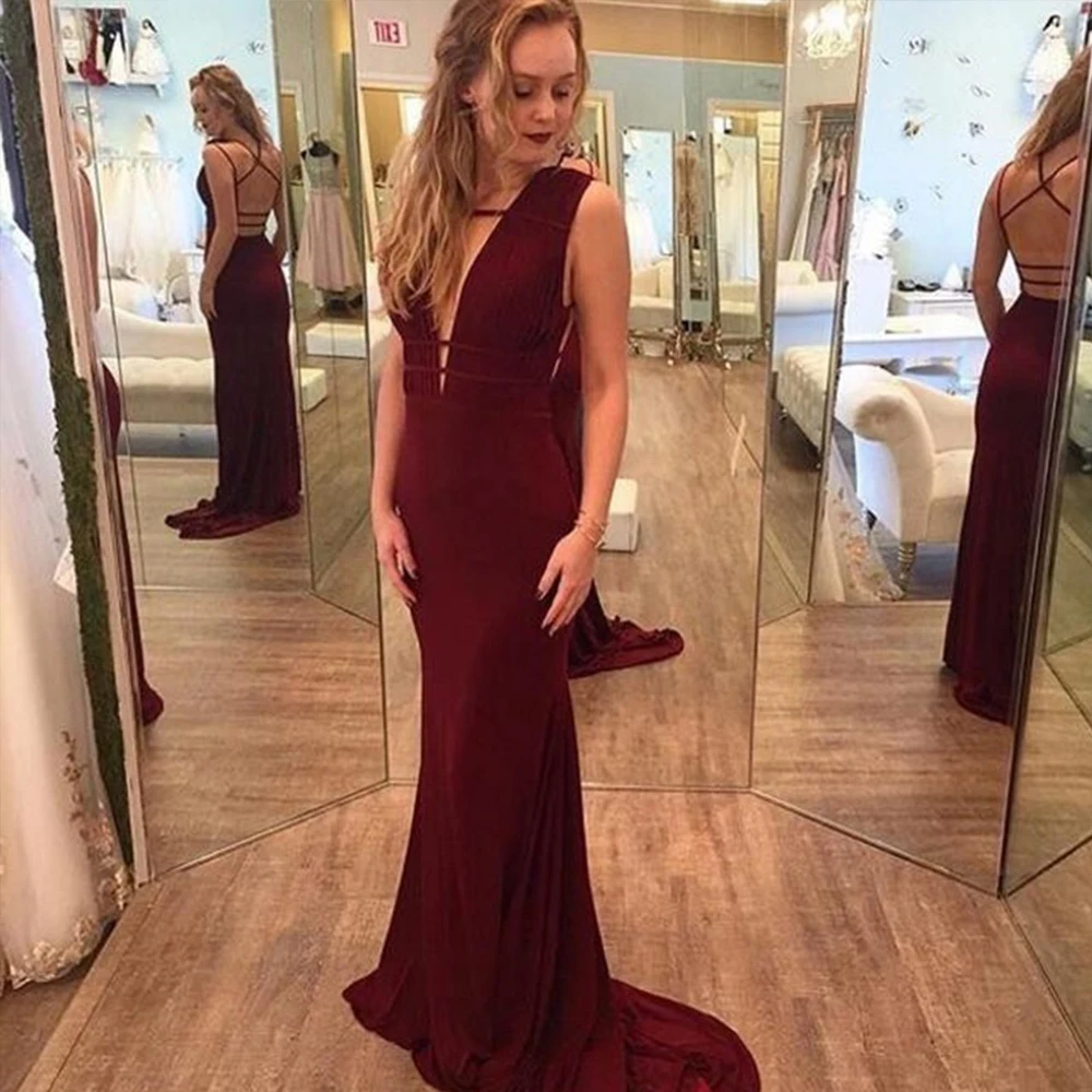 Bbonlinedress бордовый вечернее платье 2019 стиль русалки Сексуальные вечерние платья с открытой спиной на выпускной горячая Распродажа Vestido de fiesta