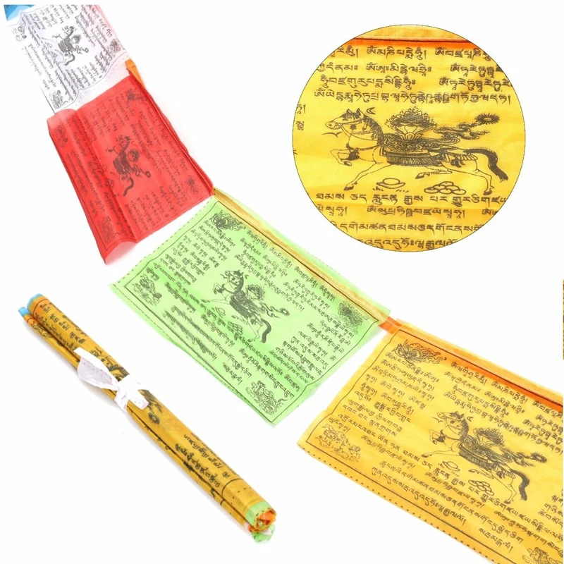

Tibetan Buddhist prayer flag Silk Colour Print 20 pcs/string Religious Flags Scriptures Temple Decor Sutra streamer 27x15cm