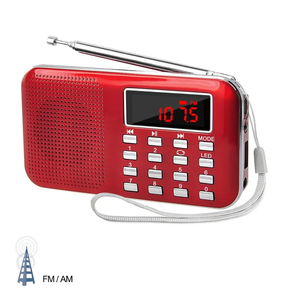Lefon портативный стерео радио приемник AM FM MP3 музыкальный плеер Поддержка TF SD карты USB накопитель AUX светодиодный фонарик мини радио - Цвет: Red