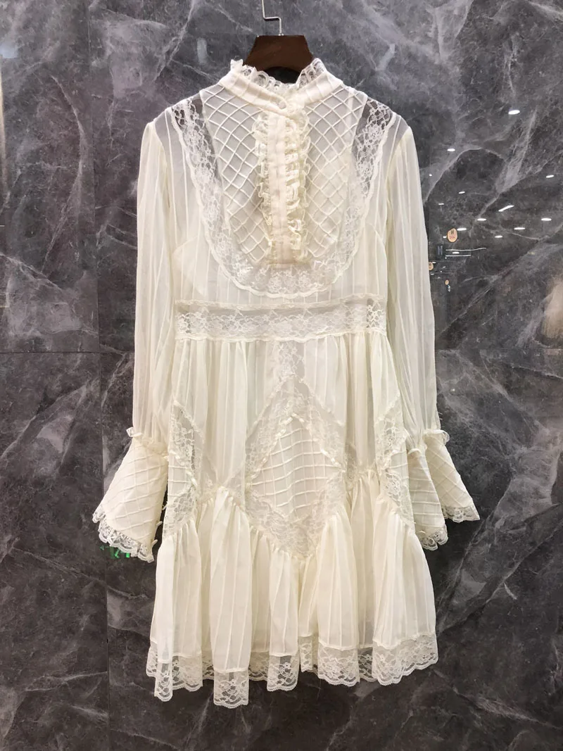 

vintage fashion women lace flare sleeve dress xiaoxiao