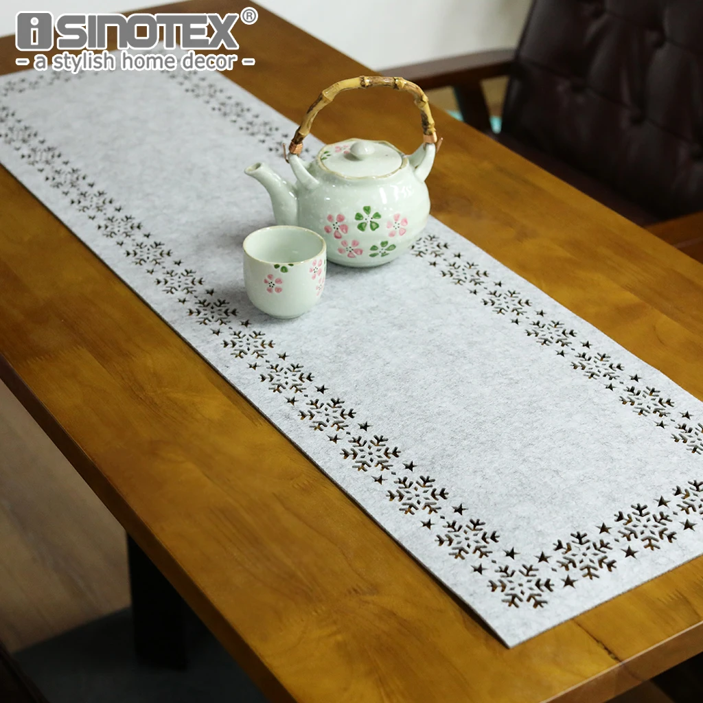Felt Fabric Table Runner Table Cloth Solid Red Green Grey Hollow Out