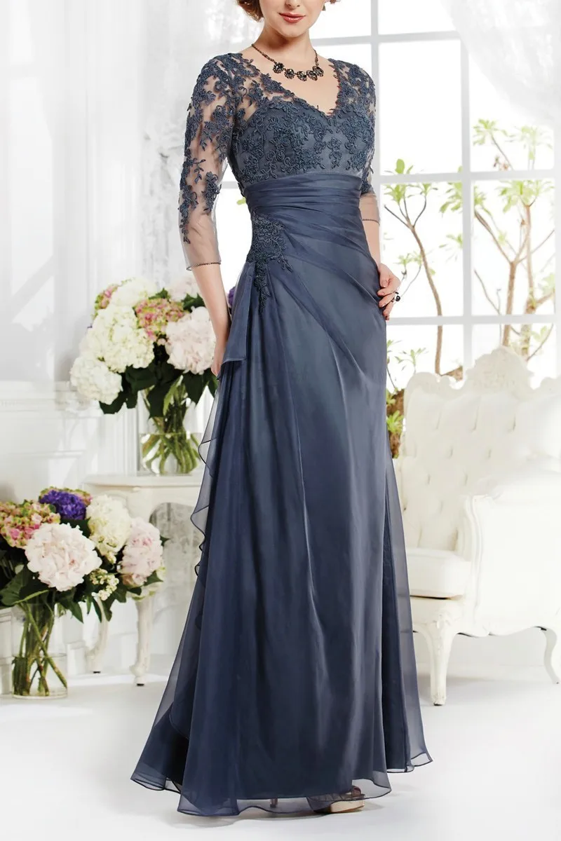 Navy-Mother-of-the-Bride-Dress-Cap-Sleeve-Chiffon-with-Appliques-3-4-Sleeve-Modest-Mother