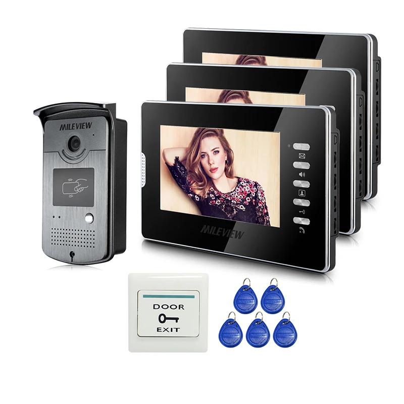 

New 7 inch Color Screen Video intercom Door Phone Doorbell System 3 Monitors + RFID Access Door Camera FREE SHIPPING IN Stock