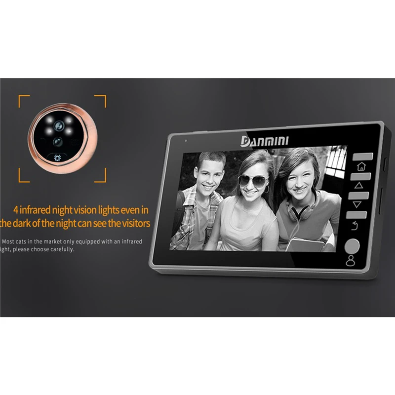 DANMINI New 4.5 inch Video Door Phone 170 Degree Peephole Viewer Outdoor IR Night Vision Door Camera Doorphone PIR Motion Detect
