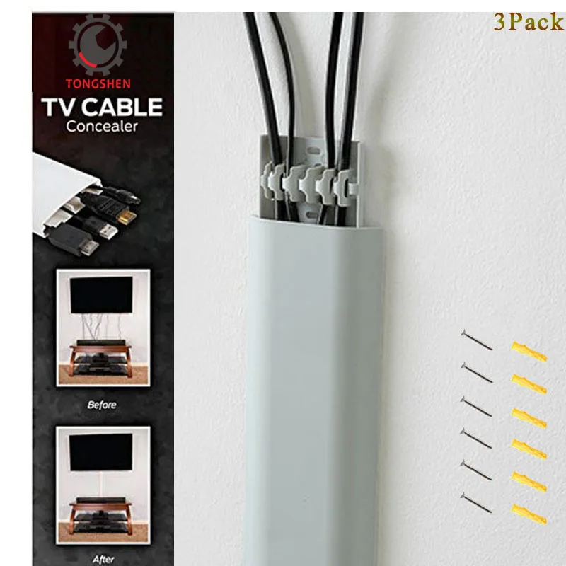 

Gray PP Wiring Cable Duct Cable Trunking TV Cord Cover Conceals Cables Wall Raceway Wall Mount TV Cable Concealer Hide Wires