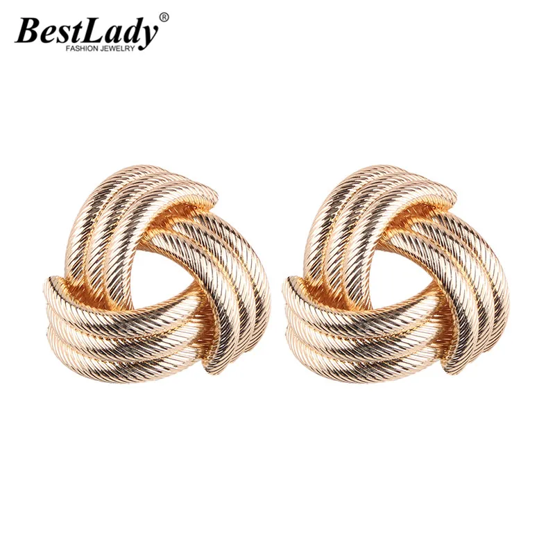 

Best lady Hot Shiny Geometric Alloy Stud Earrings for Women Cheap Jewelry 3 Colors Plated Rows Trigonal Metal Statement Earrings