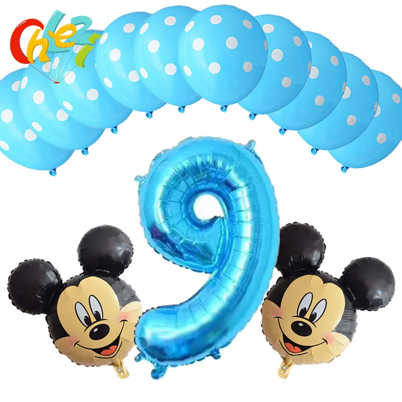 13 шт. для маленьких мальчиков От 4 до 9 лет, синий номер надувные шары Mickey Мышь вечерние Декор день рождения поставки в горошек латексные воздушные шары для душа - Цвет: 27