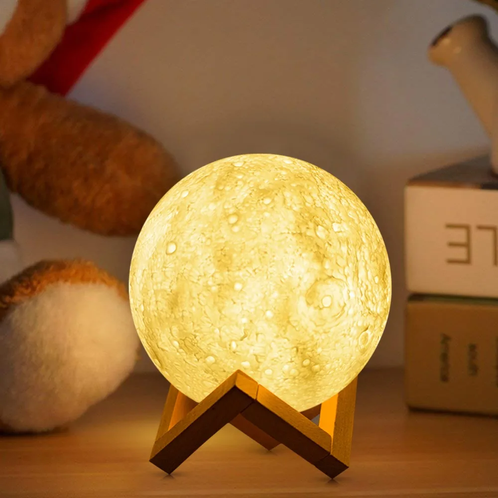 

AIMENGTE Rechargeable 3D Print Moon Lamp 2 Color Change Touch Switch USB LED Bedside Desk Table Decoration lamp for kids gift