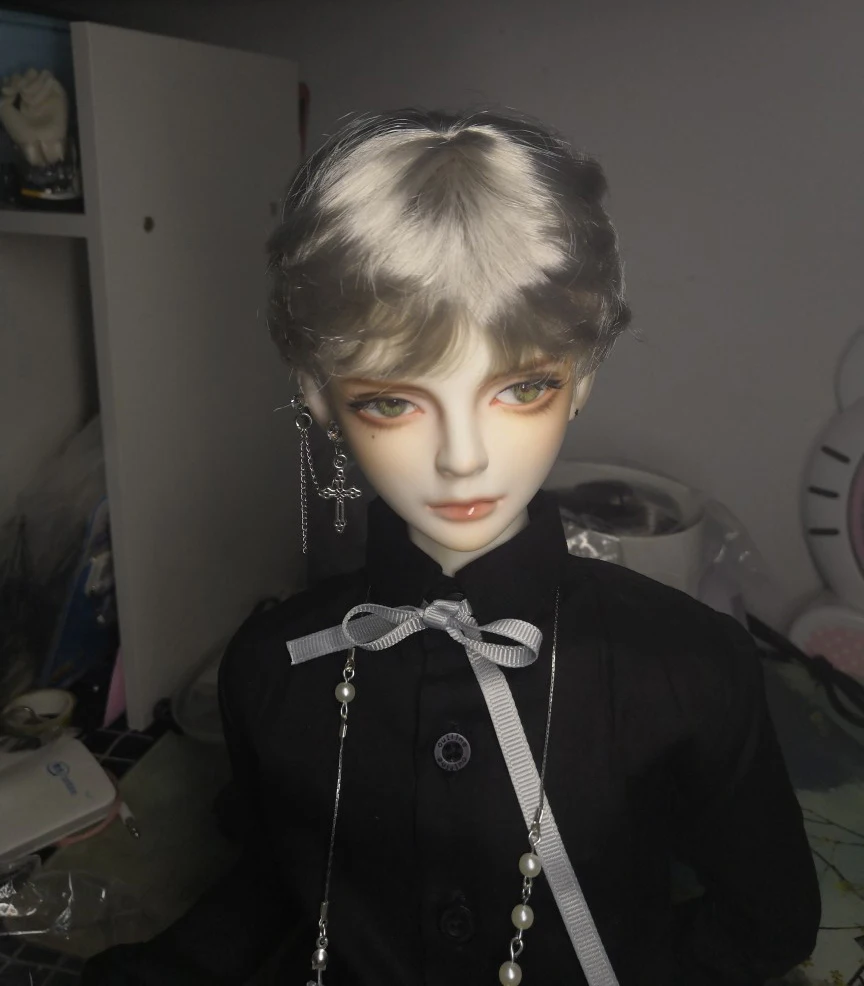 D01-P426 children handmade toy 1/6 1/4 1/3 Doll Accessories BJD/SD doll wig boy Soft silver gray short hair 1pcs