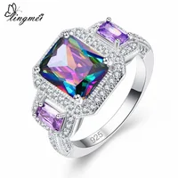 lingmei New Arrival Big Multicolor Royal Blue Purple White CZ Silver Color Size 6 7 8 9 Fashion Elegent Women Jewelry Wholesale