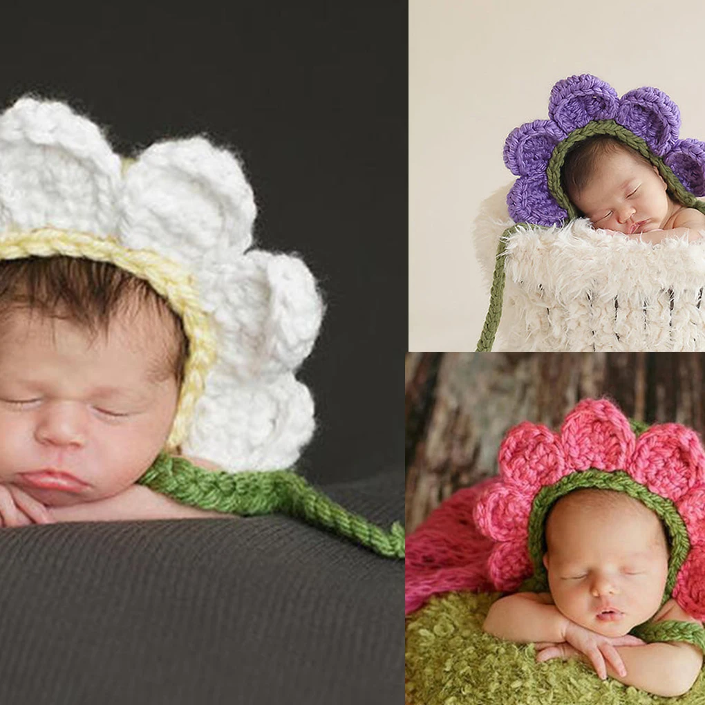 

Baby Toddler Girls Boys Flower Handmade Crochet Wool Knitted Hat Photography Prop Suppliers Newborn baby hat baby Caps