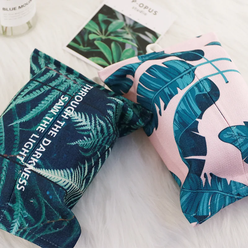

Cartoon cloth Table Decoration Home Car Storage Tissue Case Box Container Simple Plant Pattern Household Paper Tray A