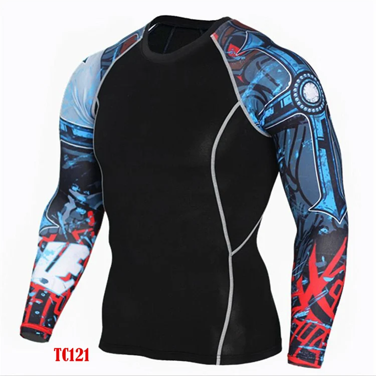 Быстросохнущие спортивные футболки с длинными рукавами с 3D принтом волка, плотно облегающие футболки для мужчин, спортзал фитнес бег, топы, дышащая одежда - Цвет: TC121