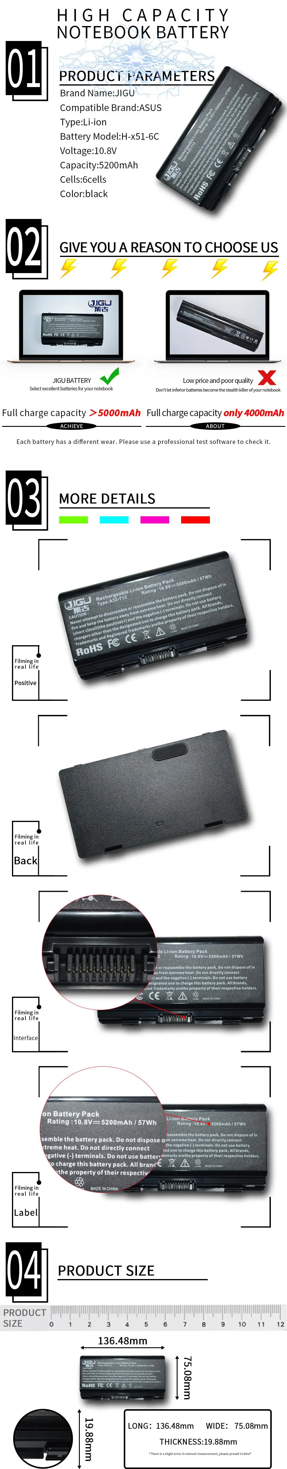 JIGU 6Cells Laptop Battery For Asus A32-X51 A32-T12 90-NQK1B1000Y X58 T12 T12C X51H X51C X51R X58C X58L X51L