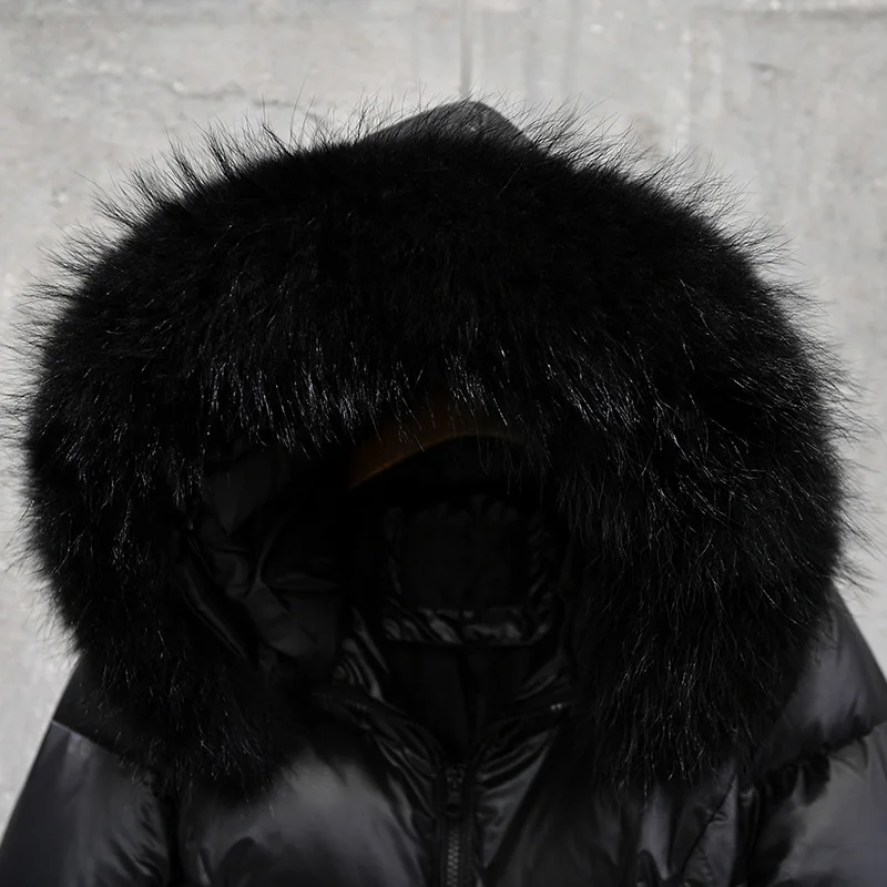 Роскошное длинное женское зимнее пальто с воротником из натурального меха, женский пуховик на белом утином пуху, плотная теплая верхняя одежда, пальто размера плюс 3XL - Цвет: Black Raccoon Fur