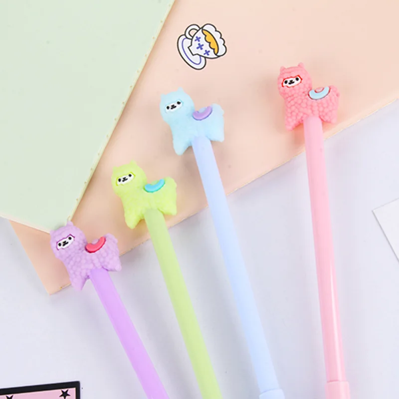 24 PCS Cartoon Creative Plush Alpaca Neutral Pen Cute Young Black Water-based Pen Student Stationery Kawaii School Supplies