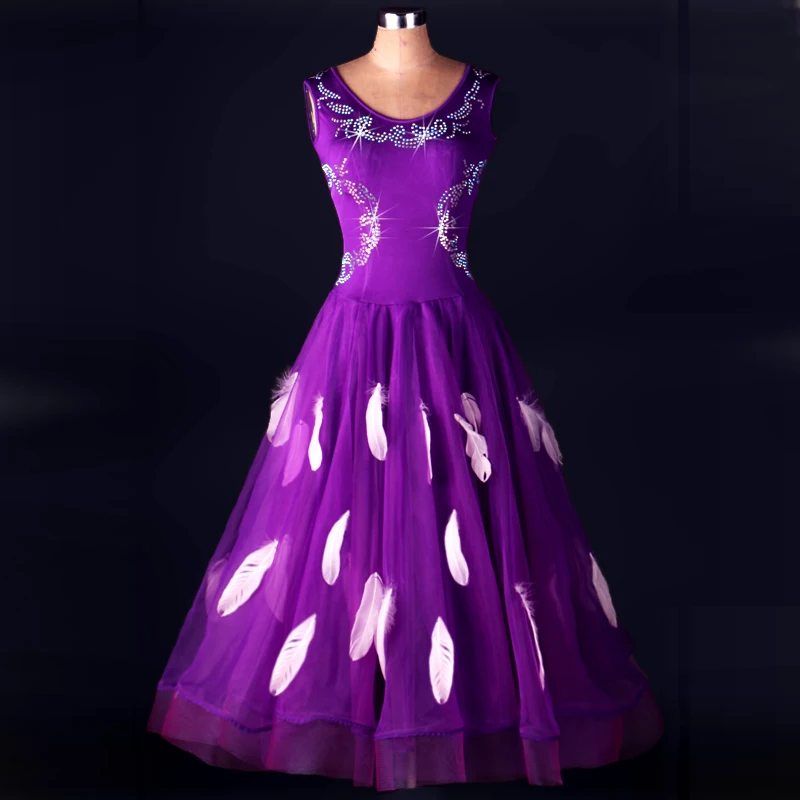Ballroom dance costume sexy senior diamond Feather ballroom dance dress for women ballroom dance