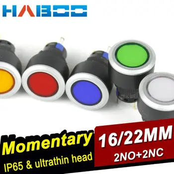 

10pcs/lot 16/22mm IP65 waterproof switch with 6pins 2NO+2NC momentary push button switch 250V5A ultrathin