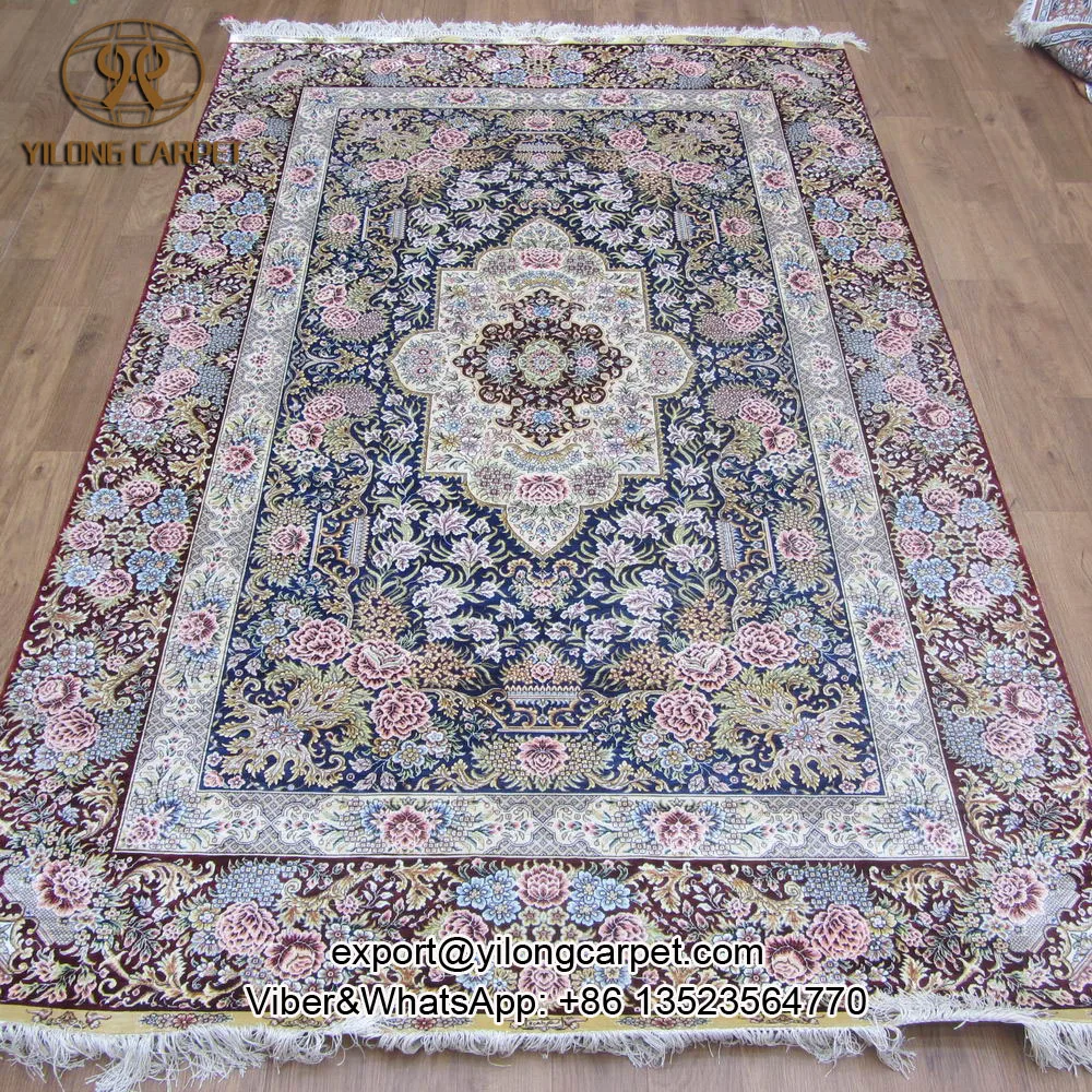 Yilong 5u0027x8u0027 Red color simple design hand knotted rugs silk persian handmade carpet