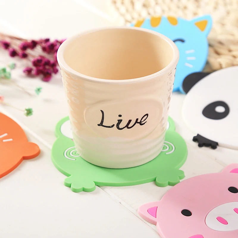10PCS/lot silicone table placemat cartoon animals coaster drink holder coffee pad mat coasters stand for hot kitchen accessories