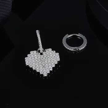 

SLJELY 925 Sterling Silver Asymmetric Pixel Love Heart Earrings Square Micro Cubic Zirconia Fine Women Fashion Party Jewelry