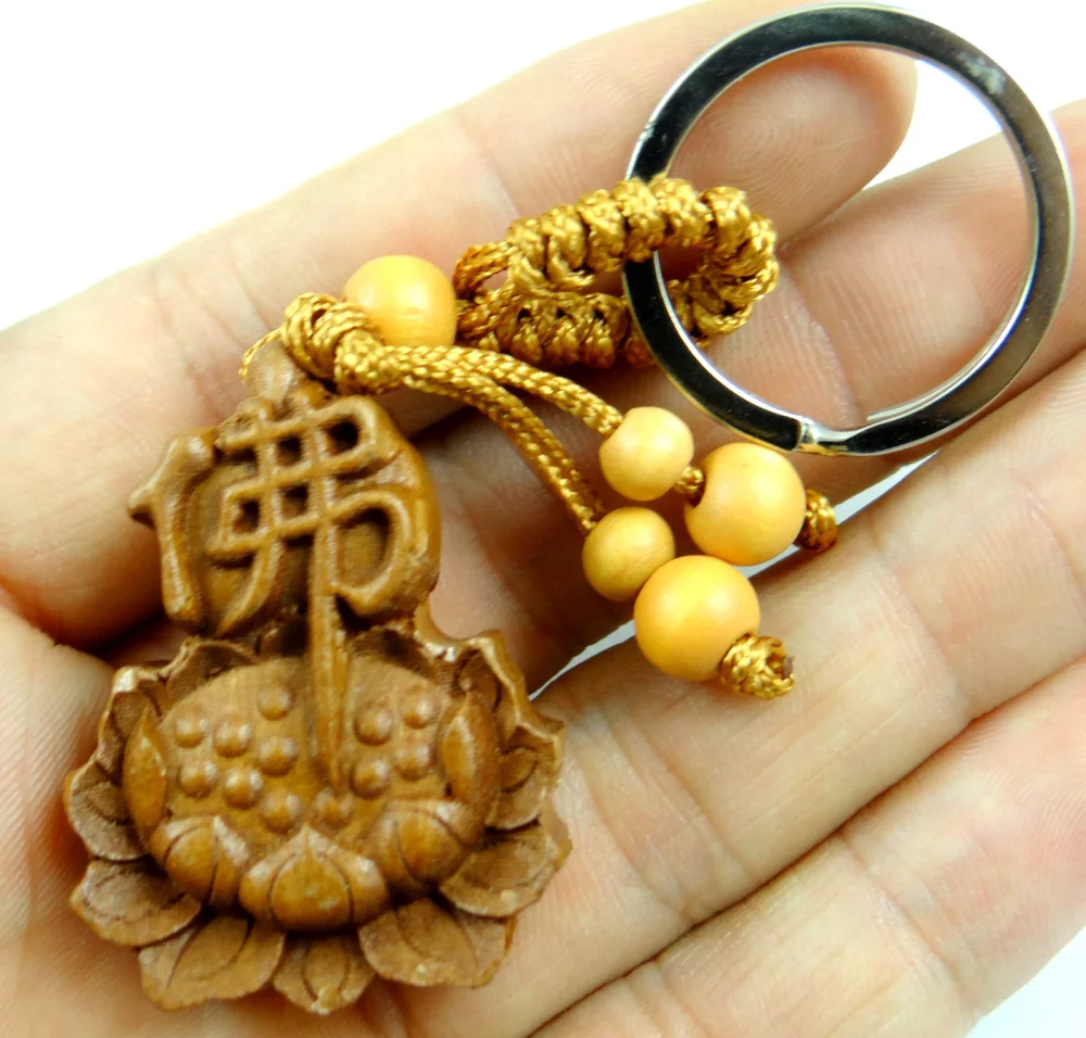 

Natural peach wood Key Chain Mahogany Three-dimensional Engraving Key Chain Lifelike lotus Key Ring 3pcs/lot N58