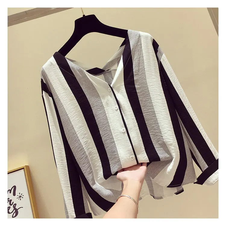 Fashion Long Sleeve Striped Blouse Womens Tops And Blouses 2019 Chiffon Blouse Shirt V-neck Rayas Blusas Mujer Chemise Femme (10)