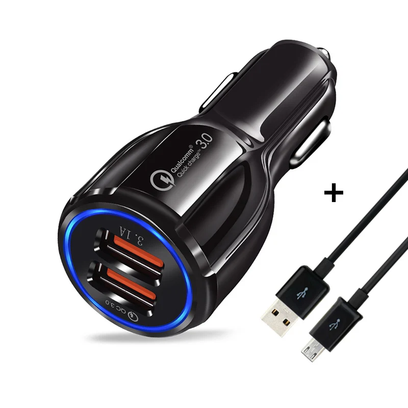 Автомобильное зарядное устройство Quick Charge 3,0, 9 в, а, двойной USB QC3.0, быстрая зарядка, 5 В, а, быстрое USB зарядное устройство для iPhone 7, 8 Plus, samsung S8, S9 - Тип штекера: For Andriod Micro