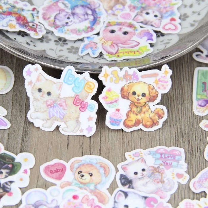 

40pcs Self-adhesive Cute Crayon Style Cat Scrapbooking Stickers Cat Dog Decorative Sticker DIY Craft Decals Diary Decor
