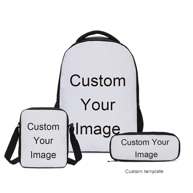 

Customized Your Image Name Logo 3D Printing Backpack Pencil Bag 3Pcs/Set Portfolio School Bags For Boys Girls Mochila Escolar