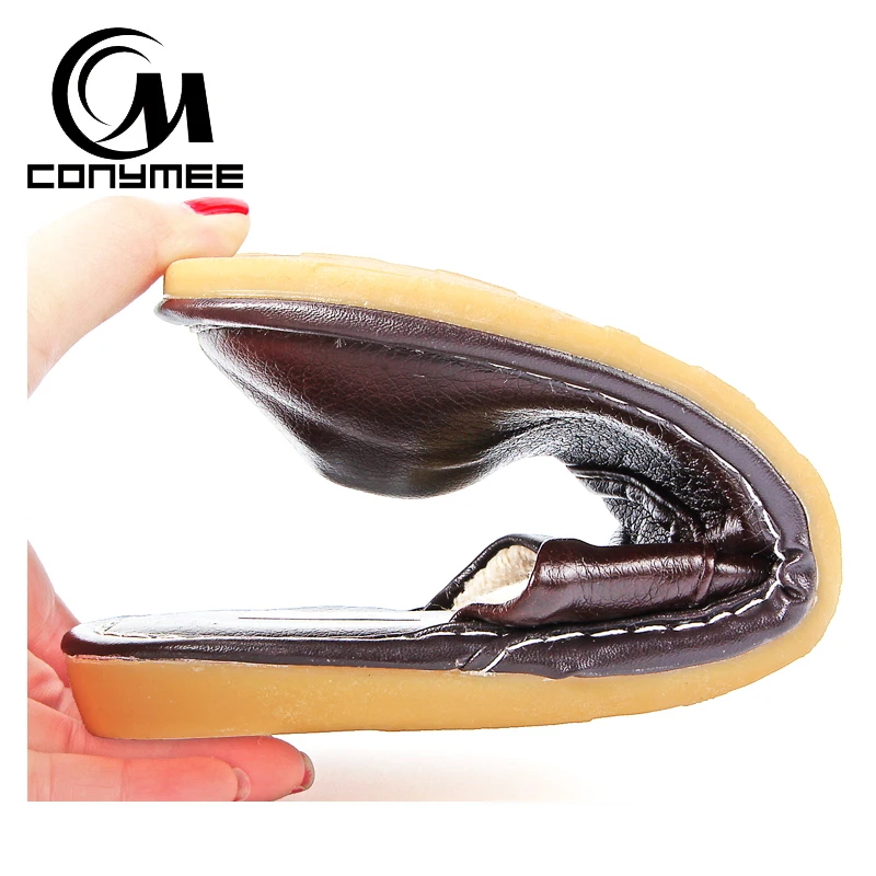 CONYMEE/домашние тапочки Мужская зимняя кожаная обувь теплые на плоской подошве