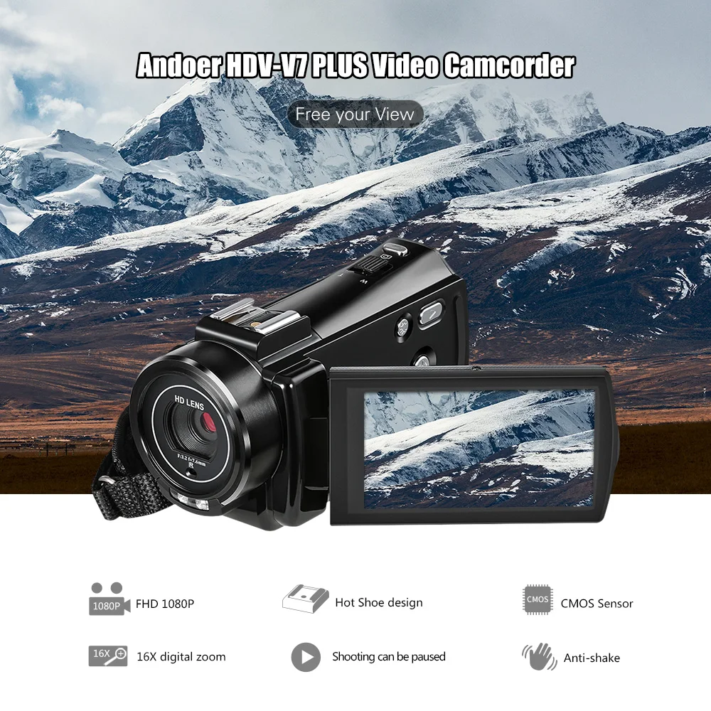 Andoer HDV-V7 PLUS 1080 P Full HD 24MP Портативная Цифровая видеокамера пульт для видеокамеры управления+ 0.45X Широкоугольный объектив 16X зум