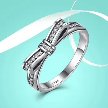

FOREWE Fashion European Authentic 100% 925 Sterling Silver Bow Knot Wedding Ring With Crystal CZ Finger Ring Original Jewelry