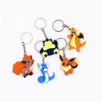 

5Style Hot Sales 4-6cm Keychain Dratini Eevee Snorlax Vulpix Dragonite Pendant Cartoon Figures PVC Keyrings