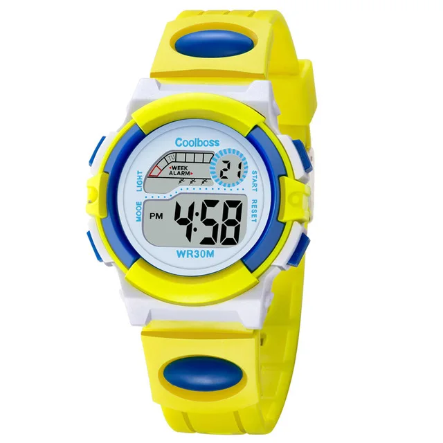 Брендовые детские спортивные часы COOLBOSS светодиодный цифровой наручные часы Подарки для мальчиков и девочек студенческие часы многофункциональные детские светящиеся часы - Цвет: Цвет: желтый