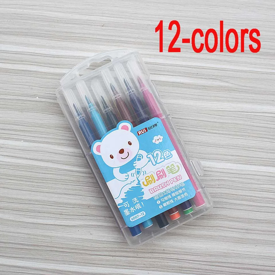 12-18-24 цвета s вода цвет кисти маркеры манги мягкий Nib цветной маркер ручки для эскиза манга графическое рисование подарок для ребенка - Цвет: 12 colors box