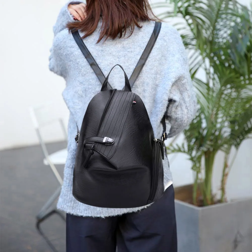 2019 mujeres de la cremallera de cuero de la PU de mochilas para chicas de viaje de la escuela bolso mujer bolsos sólidos Mochila femenina, saco un Dos