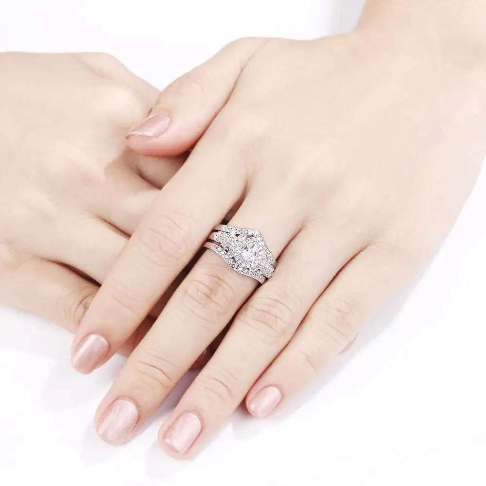 Newshe, 3 шт., 925 пробы, серебряные Свадебные кольца для женщин, 1,4 карат, грушевидная форма, AAA CZ, обручальное кольцо, набор, классические ювелирные изделия, NR5015
