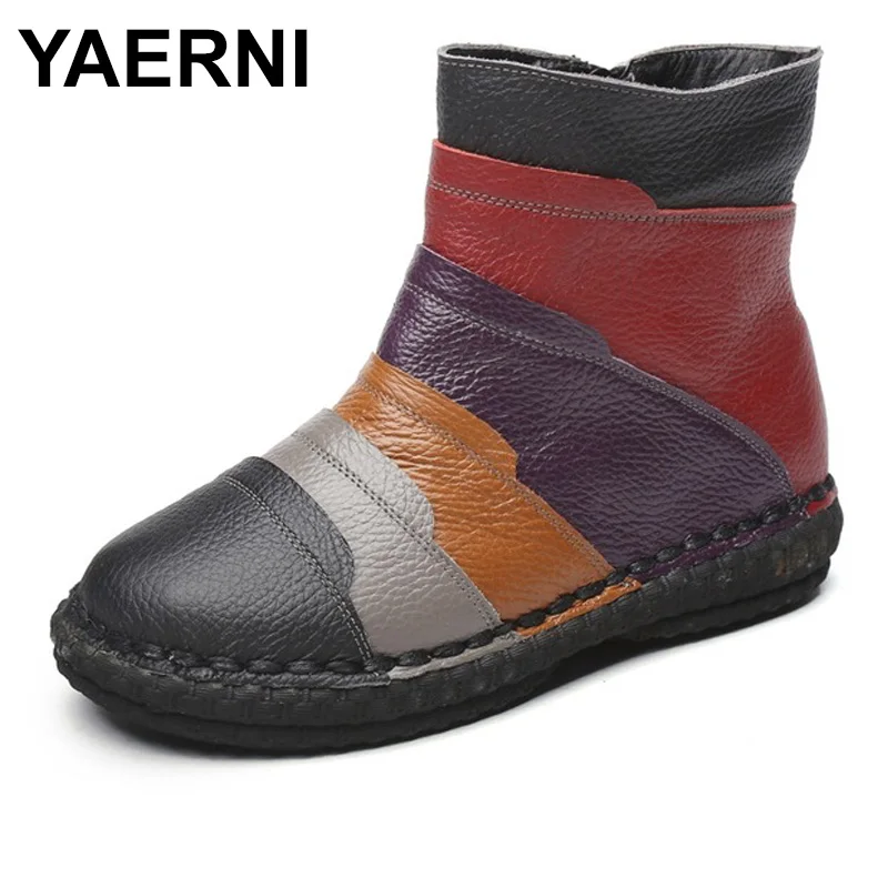 

YAERNI Hand Made Winter Short Boots 2018 Mixed Colors British Stylish Woman Ankle Boots Genuine Leather Lady Martin Shoes E634
