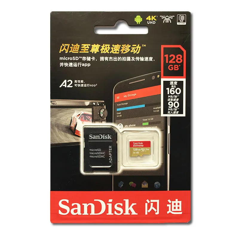 SanDisk Extreme Micro SD карта U3 V30 A2 4K 64GB 128GB 256GB SDXC Mcrosd 32GB SDHC TF карта A1 флэш-карта памяти для дрона