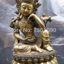 Xd 00981 Pure Bronze 24 К Золото Gild Медитация Кван-Инь Бодхисаттва статуя Будды