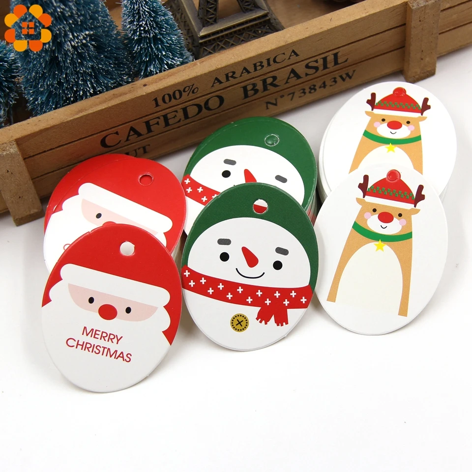 50PCS Multi Style Merry Christmas Paper Tags DIY Craft Label For Christmas Party Note Hang Tag Handmand Gift Wrapping Supplies